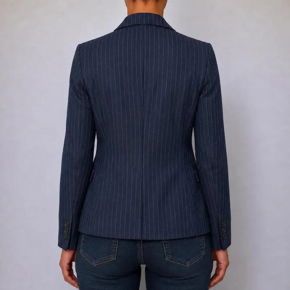 Vintage Parisian Banana Republic Navy Pinstripe Tailored Blazer Jacket Sz 6P S/M
